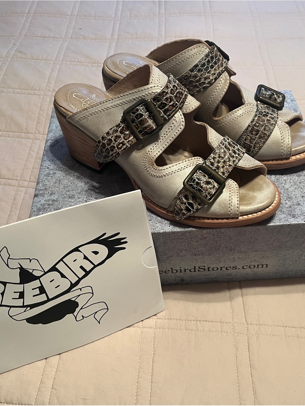 Freebird by Steven Metallic Snake-Print Strappy Sandals - Silver Brown